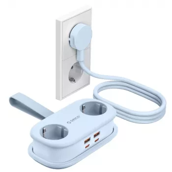 Multiprise ORICO AP3 65W GaN 6-en-1, 2x AC + 2x USB-A + 2x USB-C, bleu