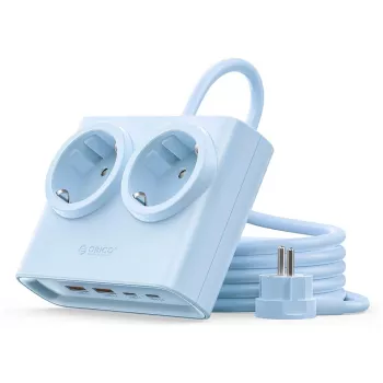 Multiprise de bureau ORICO PDC25 25W 6-en-1 avec 2 prises AC, 2 ports USB-A et 2 ports USB-C - Bleu