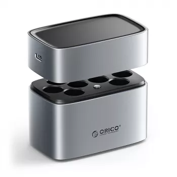 Chargeur de batteries lithium AA ORICO EV8 avec fonction de rangement, argent