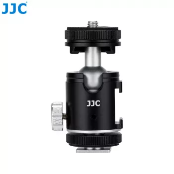 JJC BH-SM1 3D Mini Ball Head Aluminum Alloy with 3 Cold Shoe Mounts, 1/4 inch Screw, Black