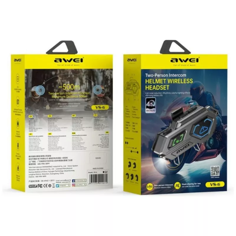 Intercom Bluetooth pour casque de moto AWEI VS-6 noir