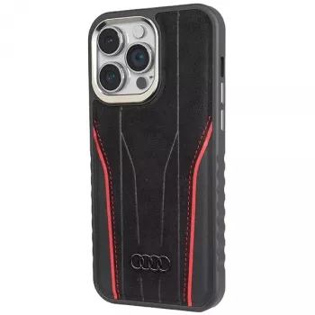 Coque rigide MagSafe en cuir véritable Audi pour iPhone 14 Pro 6,1 noir-rouge AU-TPUPCMIP14P-R8/D3-RD