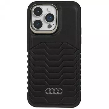 Coque rigide MagSafe en cuir synthétique AUDI pour Apple iPhone 15 Pro Max 6,7 inch - noire
