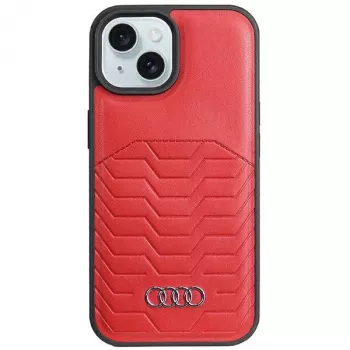 Coque rigide MagSafe en cuir synthétique Audi pour iPhone 15 / 14 / 13 6,1 inch - rouge