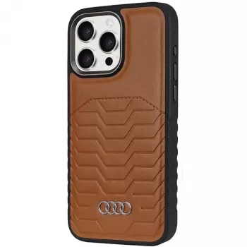 Coque rigide MagSafe Audi en cuir synthétique pour Apple iPhone 15 Pro Max 6,7 pouces marron