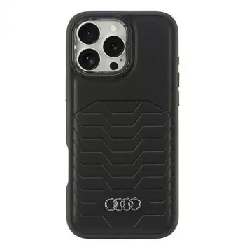 Coque rigide MagSafe AUDI en cuir synthétique pour iPhone 16 Pro Max 6,9 pouces noire