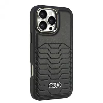 Coque rigide MagSafe AUDI en cuir synthétique pour iPhone 16 Pro Max 6,9 pouces noire