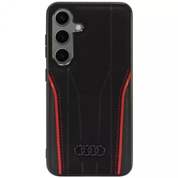 Coque rigide MagSafe Audi en cuir véritable pour Samsung Galaxy S24 (S921) - noir/rouge