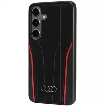 Coque rigide MagSafe Audi en cuir véritable pour Samsung Galaxy S24 (S921) - noir/rouge
