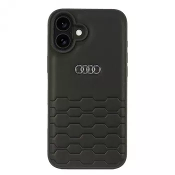 Coque rigide Audi en similicuir pour iPhone 16 Plus 6,7 pouces - noir