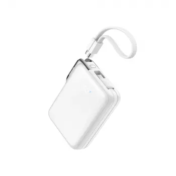 Batterie externe Joyroom JR-PBF27 Pro 10000mAh 30W avec câble USB-C intégré et câble USB-C vers Lightning bidirectionnel supplémentaire - Blanc