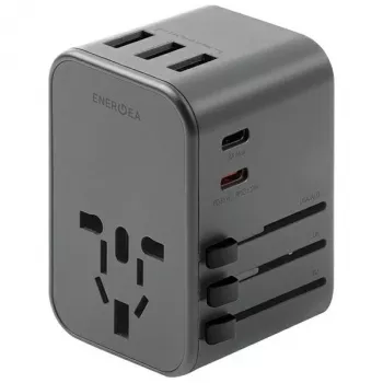 ENERGEA Travelworld 35.5W 3A2C USB Charger with US/EU/UK/AU Plugs, Gunmetal
