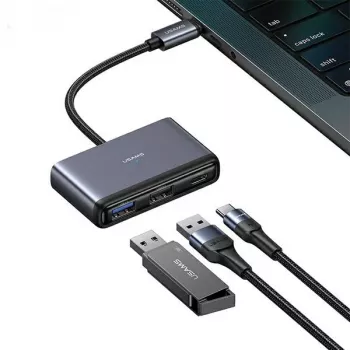 Hub USB-C USAMS 5-en-1 USB 2.0/USB 3.0/USB-C/TF/SD gris foncé SJ628HUB01 (US-SJ628)