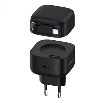 USAMS XMF Series CC209TC01 35W GaN Fast Charger with Retractable USB-C to Lightning Cable, Black