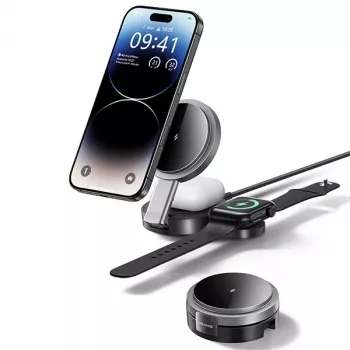 Station de charge sans fil pliable 3-en-1 USAMS 15W pour téléphone/Apple Watch/écouteurs CD234WXC01 (US-CD234)