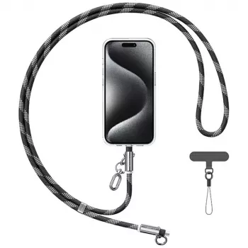USAMS SJ745 60W USB-C to USB-C Phone Lanyard with Charging Cable 1.2m Black