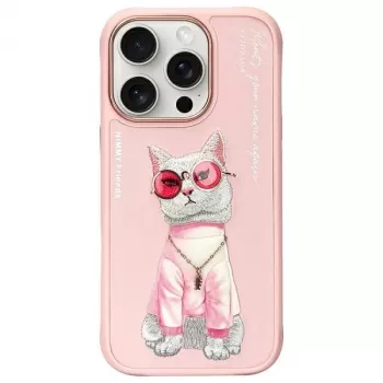 Coque arrière Nimmy Glasses Cool Cat pour Apple iPhone 16 Pro Max 6,9 pouces rose