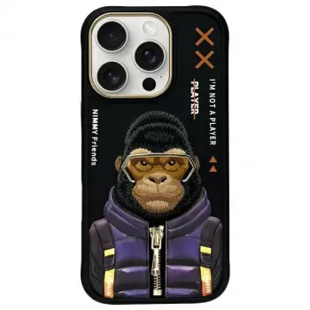 Nimmy Cool&Cute 2.0 Monkey étui arrière pour Apple iPhone 16 Pro, noir, TPU
