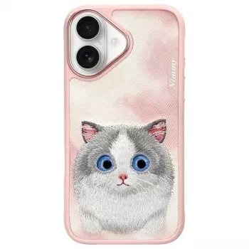 Nimmy Big Eyed Pet 2.0 Cat étui arrière pour Apple iPhone 16 6,1 pouces - rose