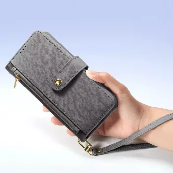 Étui portefeuille en cuir DUXDUCIS Lawa pour Samsung Galaxy S25+ avec portefeuille magnétique amovible - gris