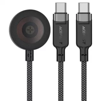 ACEFAST C6-11 câble de charge 3-en-1 USB-C vers 2x USB-C & Qi sans fil, 100W, 1,2 m, noir
