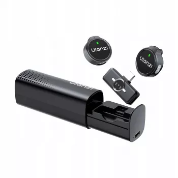 Ensemble de micros-cravates sans fil ULANZI A21 avec boîtier de charge, 2 émetteurs, récepteur USB-C, portée 100 m, noir