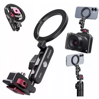 ULANZI MA56 Support téléphone magnétique avec bras articulé, compatible MagSafe, filetage 1/4 inch et griffe froide, noir