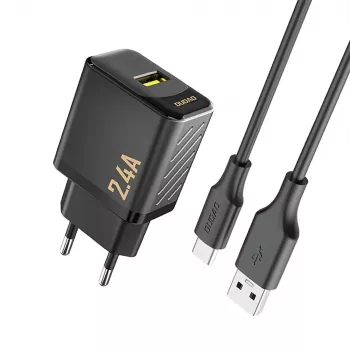 Dudao A23TEU 12W USB-A chargeur mural avec câble USB-A vers USB-C 1m, noir