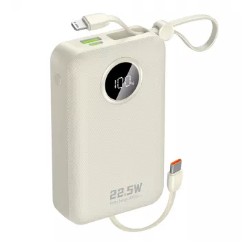 Powerbank Dudao K14+ 20000mAh 22,5W USB-C / USB-A avec câbles Lightning et USB-C intégrés - Blanc