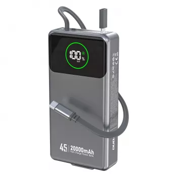 Powerbank Dudao K31 Pro 45W 20000mAh with Built-in Retractable USB-C Cable - Grey