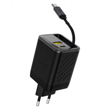 Dudao A67EU GaN 67W Charger with Built-in Retractable USB-C Cable, Power Delivery Quick Charge - Black