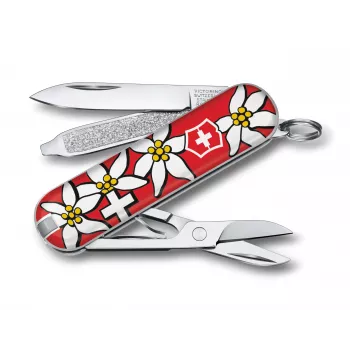 Couteau de poche Victorinox Classic SD Printed, design Edelweiss, 58 mm, rouge (0.6223.840)