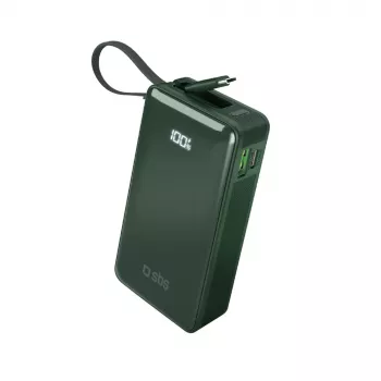 Batterie externe SBS 10000 mAh avec câble USB-C intégré verte