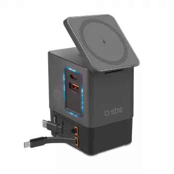 Station de charge 6-en-1 SBS Power Dock avec MagSafe, support et câbles USB-C 65W – noire