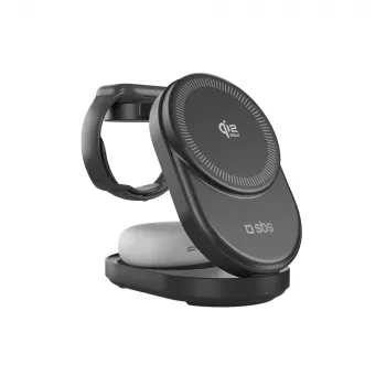 Station de charge pliable 3-en-1 inductive SBS Qi2.2 25W avec certification MFI - noire