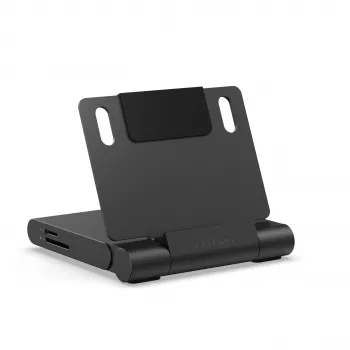 Station d'accueil pliable Satechi On-the-Go - USB-C 100 W PD, USB-C 10 Gbit/s, USB-A 10 Gbit/s, lecteur de cartes micro/SD 312 Mo/s, jack 3,5 mm, HDMI 4K (Space Gray)