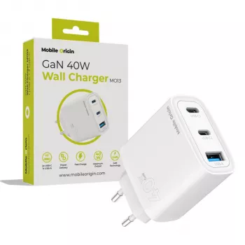 Chargeur GaN Mobile Origin 40W MO13 blanc 1x USB-A + 2x USB-C