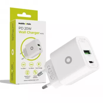 Mobile Origin chargeur mural PD20W MO12 blanc 1x USB-A + 1x USB-C