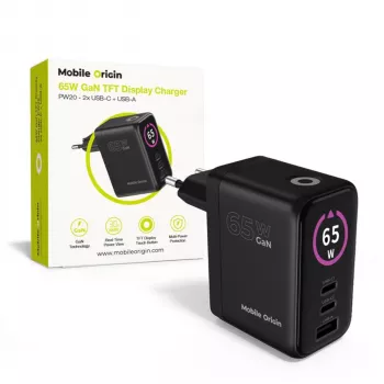 Chargeur GaN Mobile Origin 65W PW20 2x USB-C + USB-A