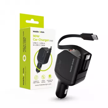 Chargeur de voiture Mobile Origin 90 W CA22 USB-C+USB-A avec 2 câbles de 60 cm