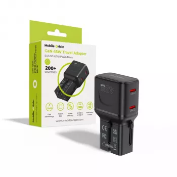 Adaptateur de voyage Mobile Origin 45W EU/US/UK/AU PW26, noir