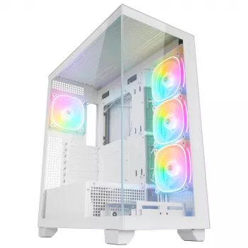 Boîtier PC moyen tour Rampage Hydra V1, blanc, 4 ventilateurs ARGB 120mm, USB-C/USB-A, hub ARGB, verre trempé