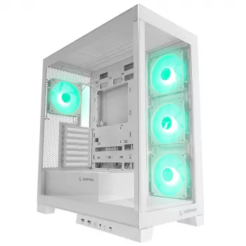 Boîtier PC moyen tour Rampage Hydra V2 blanc avec 4 ventilateurs ARGB 120mm et verre trempé