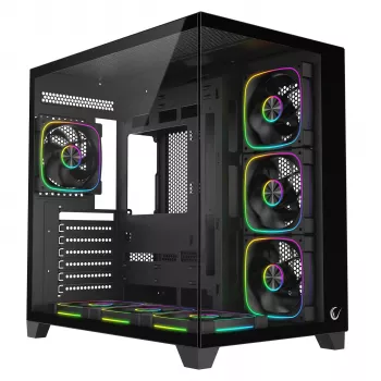 Boîtier PC moyen tour RAMPAGE SEALITE-BLACK avec verre trempé, 7 ventilateurs ARGB PWM, noir