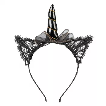 Souza! Serre-tête licorne noir Glynda avec oreilles en dentelle et corne