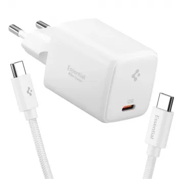 SPIGEN EE451EU chargeur secteur Essential 1 port 45W + câble USB-C blanc