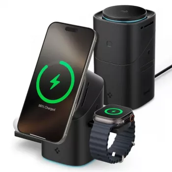 SPIGEN EF223MS chargeur sans fil MagSafe magnétique rotatif 3-en-1 Essential 15W Qi2 noir