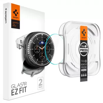 Protection d'écran en verre trempé Spigen GLAS.tR EZ Fit pour Samsung Galaxy Watch 8 Classic (46 mm), lot de 2, transparent (AGL09877)
