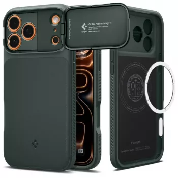 Coque Spigen Optik Armor MagFit pour iPhone 17 Pro Max, compatible MagSafe, Abyss Green (ACS09901)