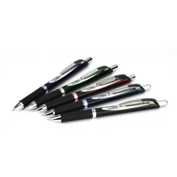 Pentel BLP77-AX Stylo gel rétractable - encre noire - 0,7 mm - à base de pigment - corps noir - clip argenté - boîte